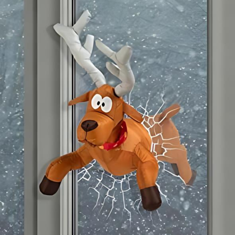 JuleStyrt™ | Julemand og Rensdyr Vindues-Crash Dekoration