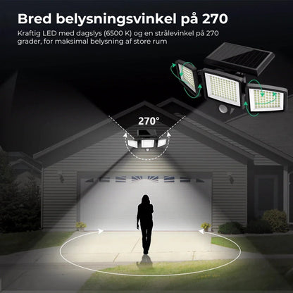 LysVærn™ |Udendørs solcelledrevet LED-væglampe med bevægelsessensor – 200 LED og vandtæt
